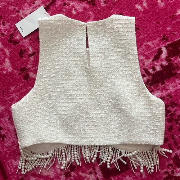 NWT MANGO beaded fringe pearl tweed crop top - Picture 3 of 3